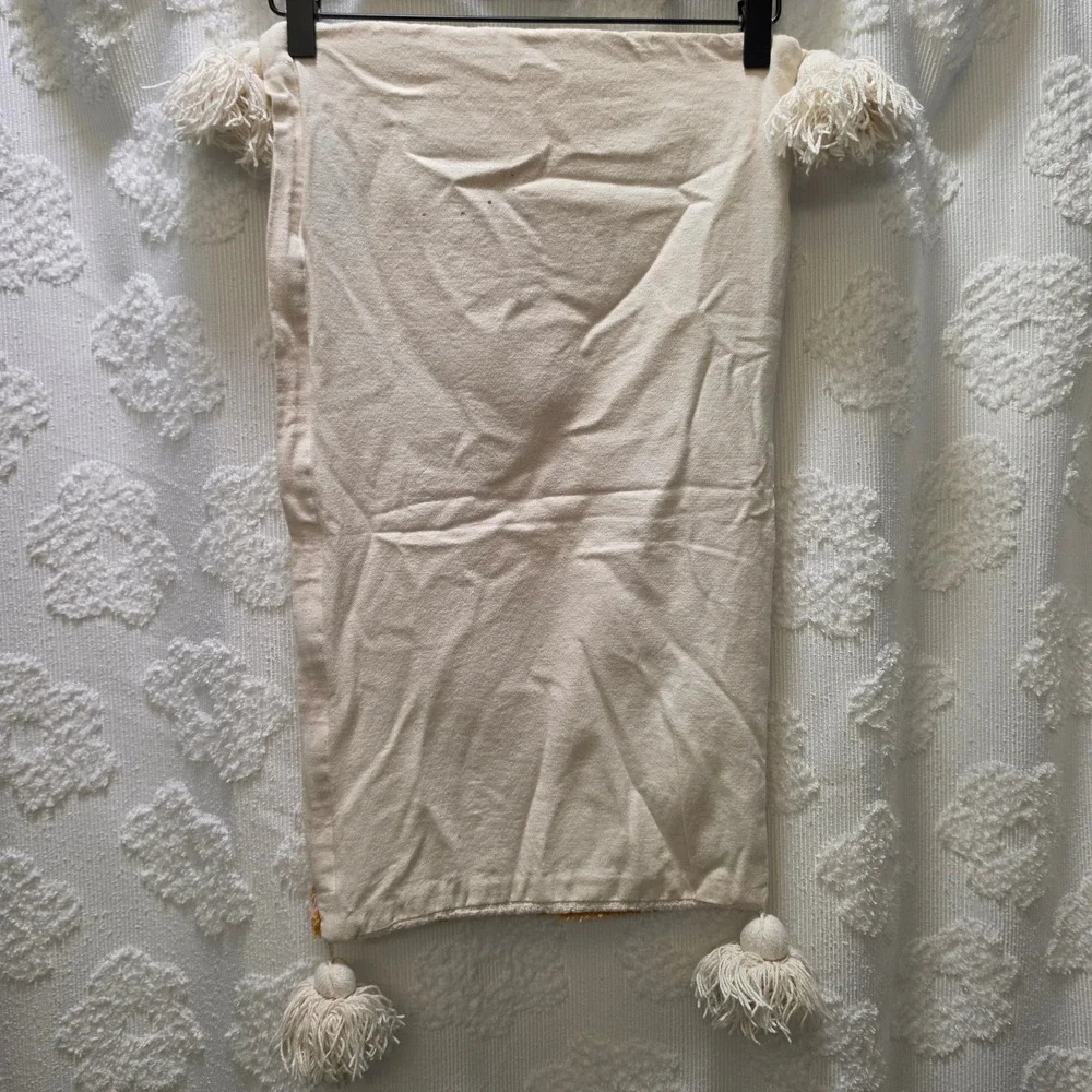 Nomad West Tufted Wavy Rainbow Lumbar Pillow Cover Cream‎ Mustard Pink Tassels